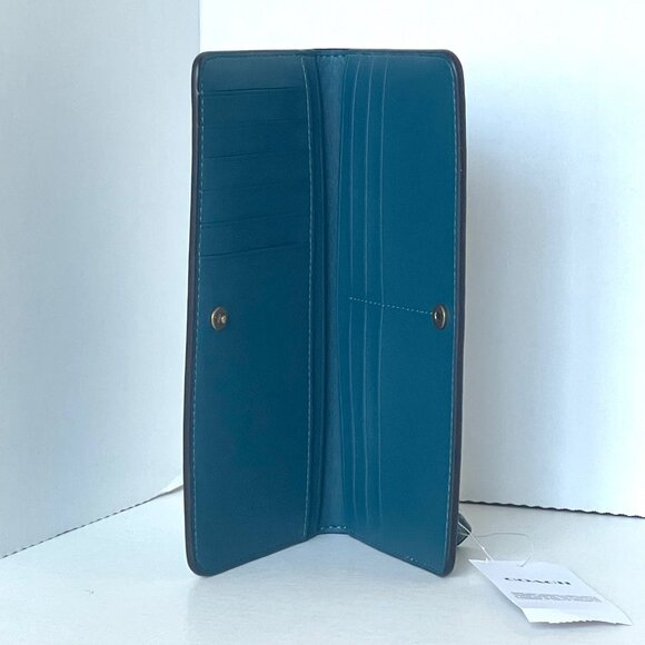 Coach Essential Slim Wallet Marine Blue Calf Leather Phone Wristlet Women’s - Picture 8 of 10